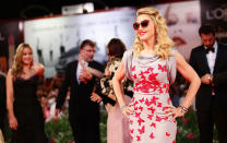 <p>If you’re going to wear sunglasses on the red carpet, make sure they match the beaded butterfly print on your dress. <i>(Photo by Vittorio Zunino Celotto/Getty Images for Lancia)</i></p>