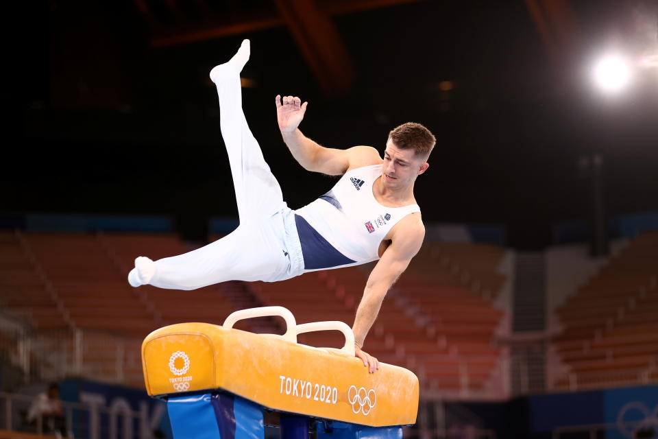 Max Whitlock of Britain on the pommel horse (Picture: Reuters) during training 