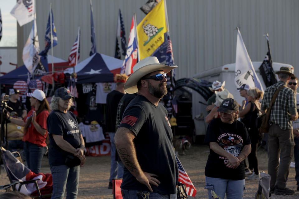 Attendees listen to a worship service at the Take Our Border Back rally on Feb. 3, 2024, in Quemado, Texas.  / Credit: Michael Gonzalez / Getty Images