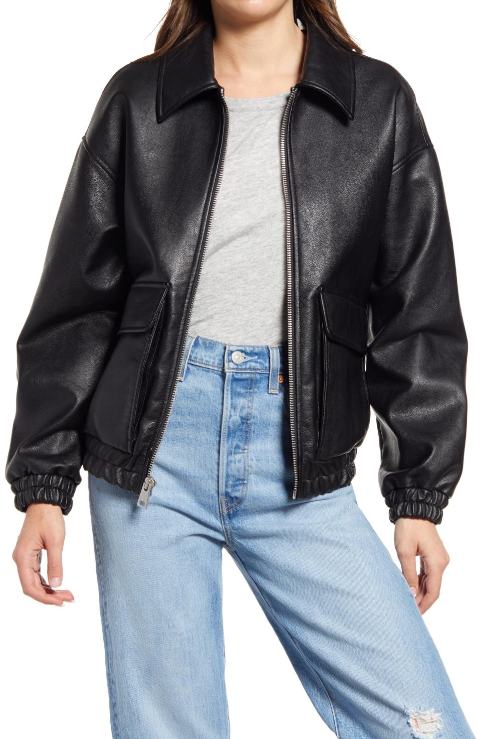 8) Faux-Leather Dad Bomber Jacket