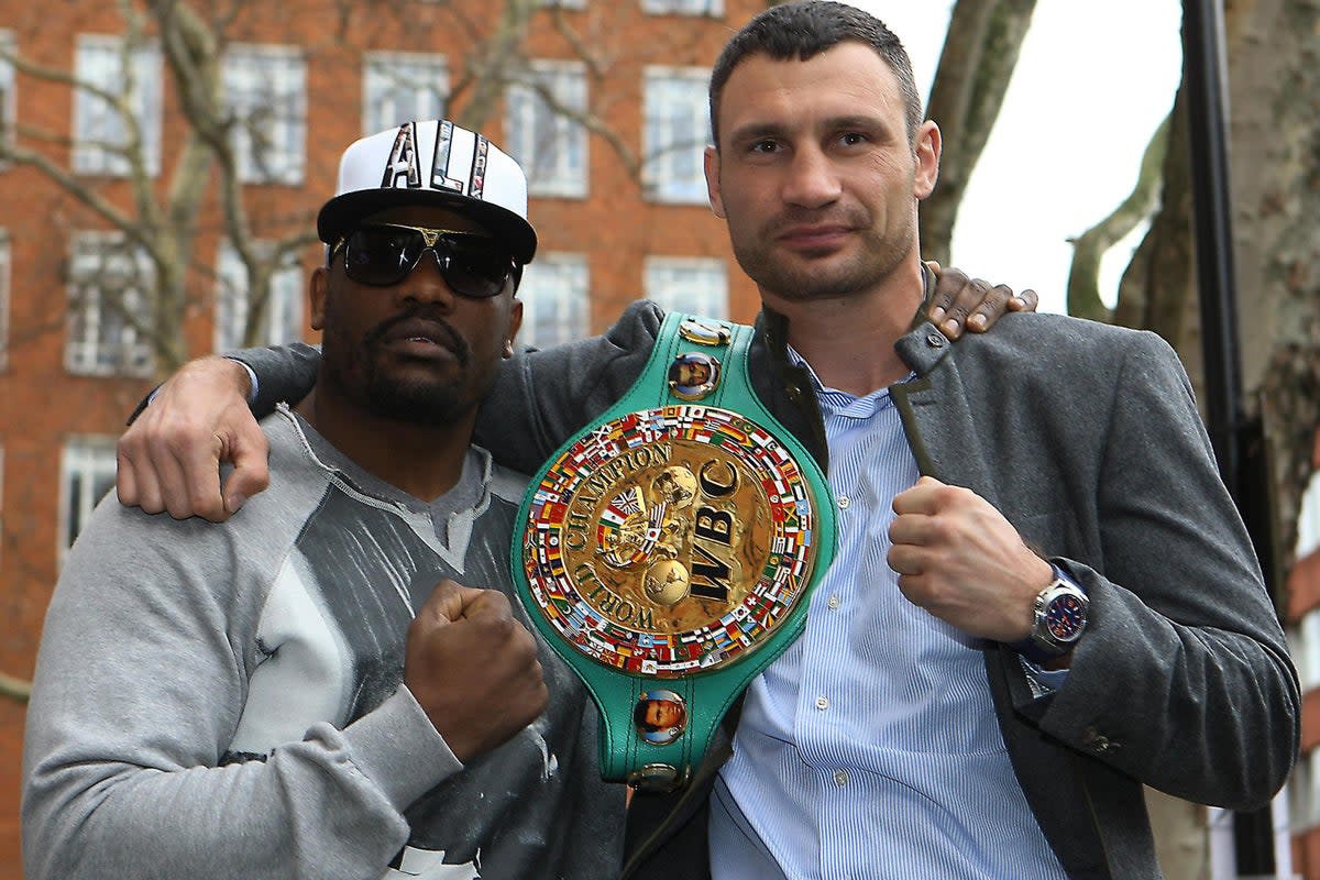 Derek Chisora’s (left) bid for the WBC heavyweight title ended against Vitali Klitschko in 2012 (Nick Potts/PA) (PA Archive)