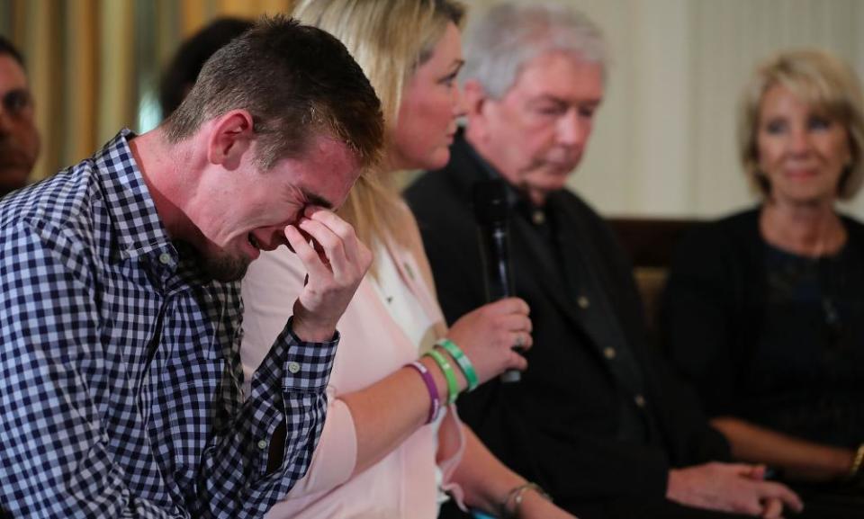 During the White House listening session Stoneman Douglas High School senior Samuel Zeif weeps after talking about how his best friend was killed in the shooting last week.