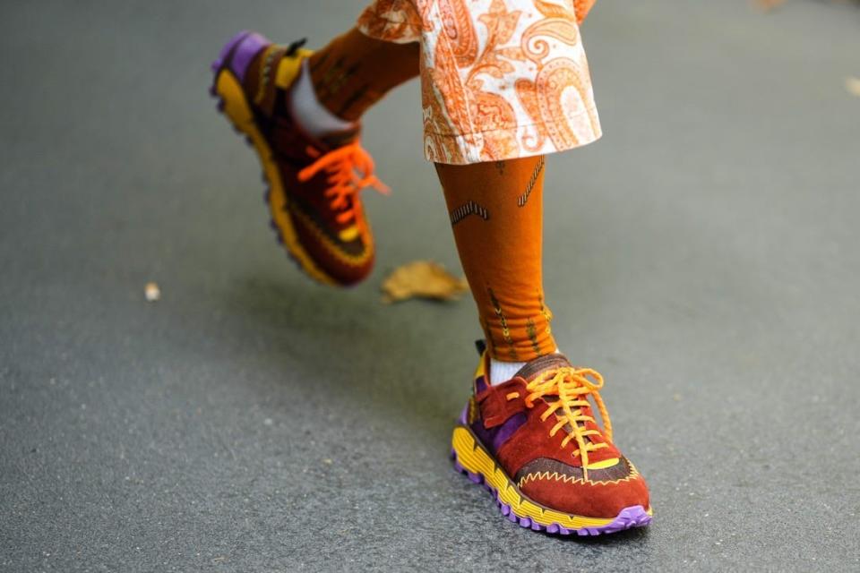 Colorful sneakers on street style