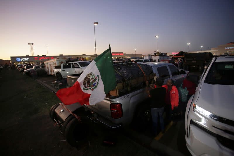 A Mexican flag placed in a pickup truck is pictured during the 12th Caravan of Migrants in Laredo, Texas, U.S.