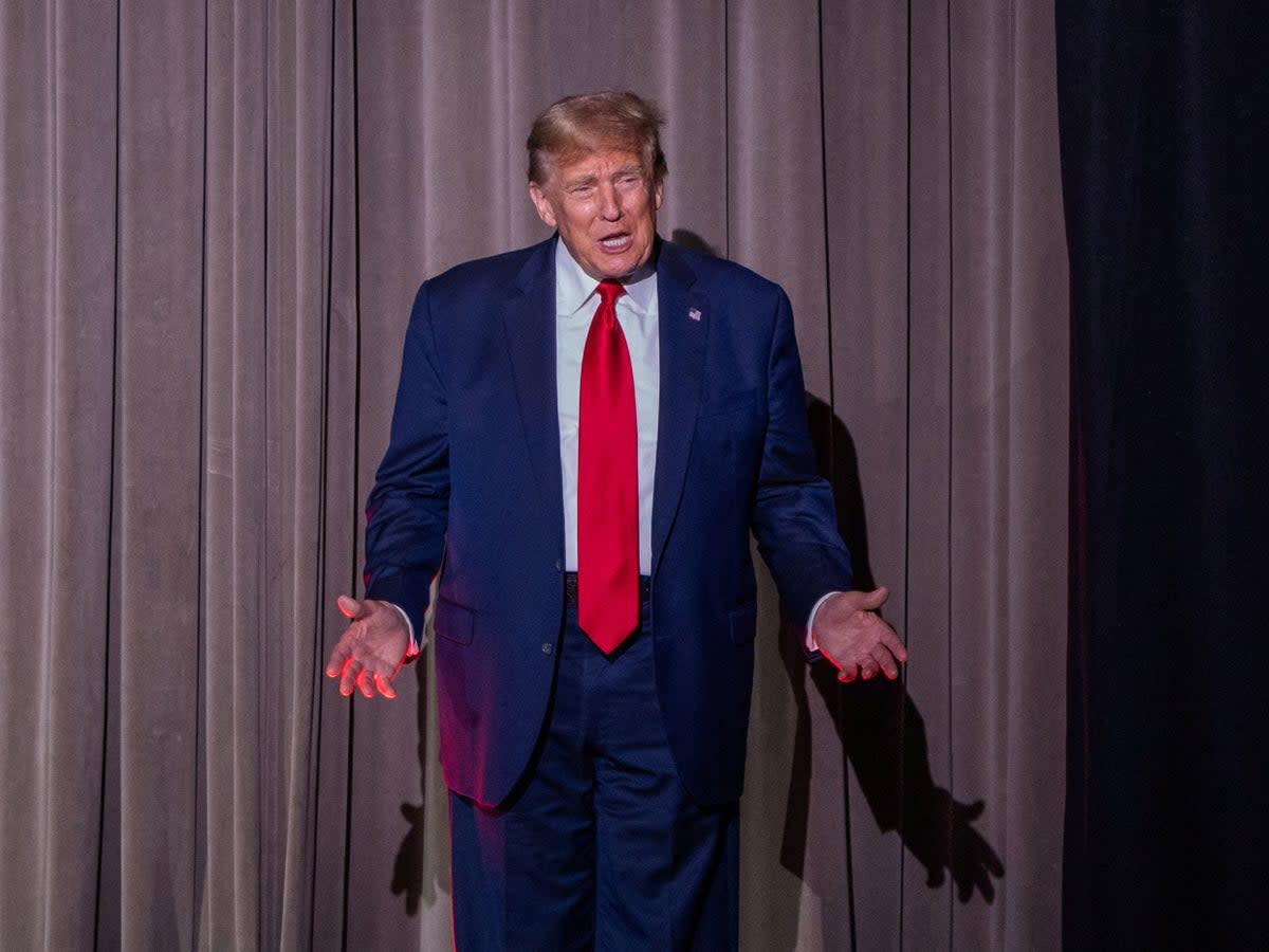 Former President and Republican presidential candidate Donald Trump addresses the 2024 National Religious Broadcasters Association International Christian Media Convention in February 2024 (REUTERS)