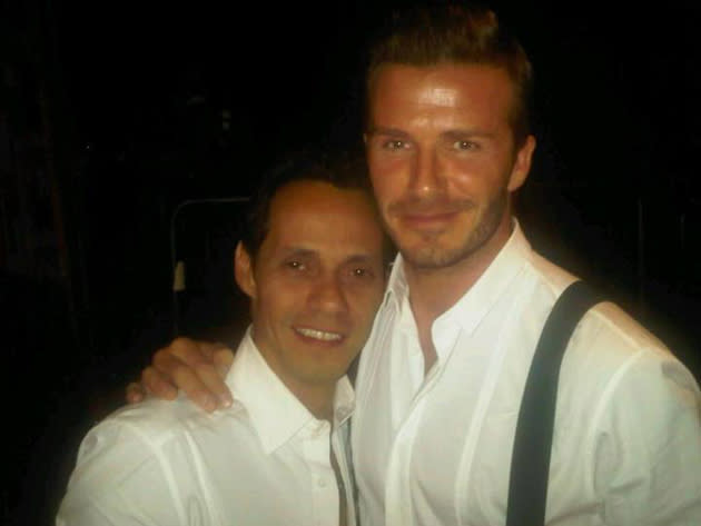 Celebrity photos: David Beckham posted this photo of himself with Jennifer Lopez’s ex husband Marc Anthony on his Facebook page. He seemed very pleased about his A-List encounter.