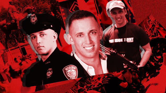 Johnny Donnelly marched at a neo-Nazi rally in Charlottesville, Virginia. Then he went back to being a cop in Massachusetts. (Photo: Illustration: HuffPost)