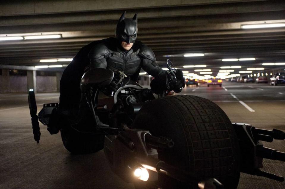 Christian Bale as Batman in a scene from the action thriller “The Dark Knight Rises.”