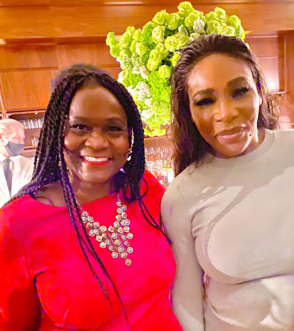 USA TODAY deputy opinion editor/national columnist Suzette Hackney and American icon Serena Williams at a "King Richard" premiere party on Nov. 14, 2021, in Los Angeles.