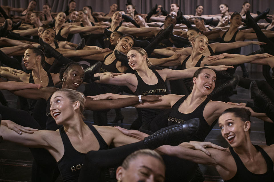 Dancers rehearse for the "2023 Christmas Spectacular Starring the Radio City Rockettes" at St. Paul the Apostle Church in New York on Oct. 19, 2023. (AP Photo/Andres Kudacki)