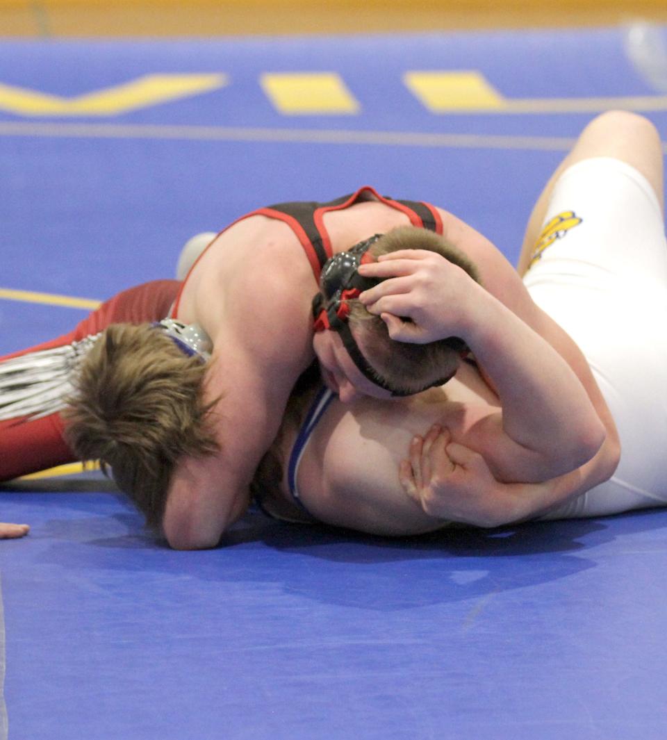 Nate Irwin pinned Wyatt Stark at 215 pounds in the opening period on Wednesday.