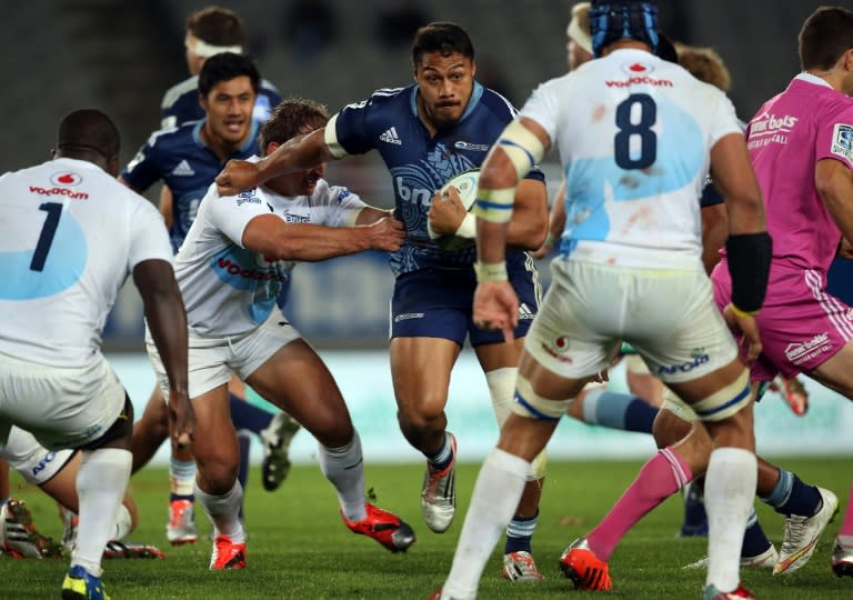 George Moala (C) during the Super 15 rugby match between the Auckland Blues and the Northern Bulls at Eden Park in Auckland on May 15, 2015