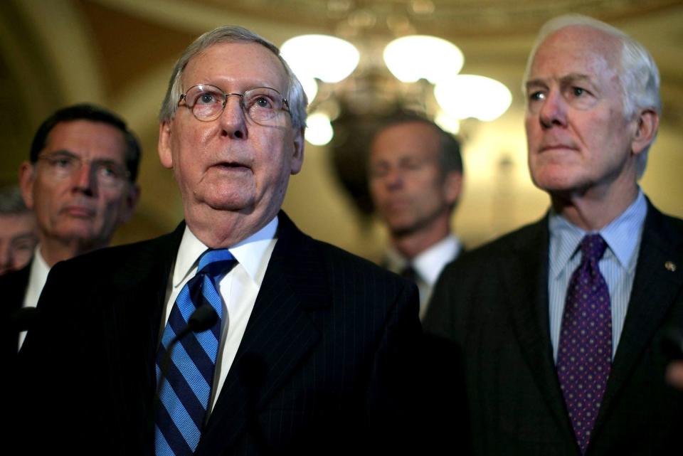 Senate Lawmakers Address The Media After Their Weekly Policy Luncheons