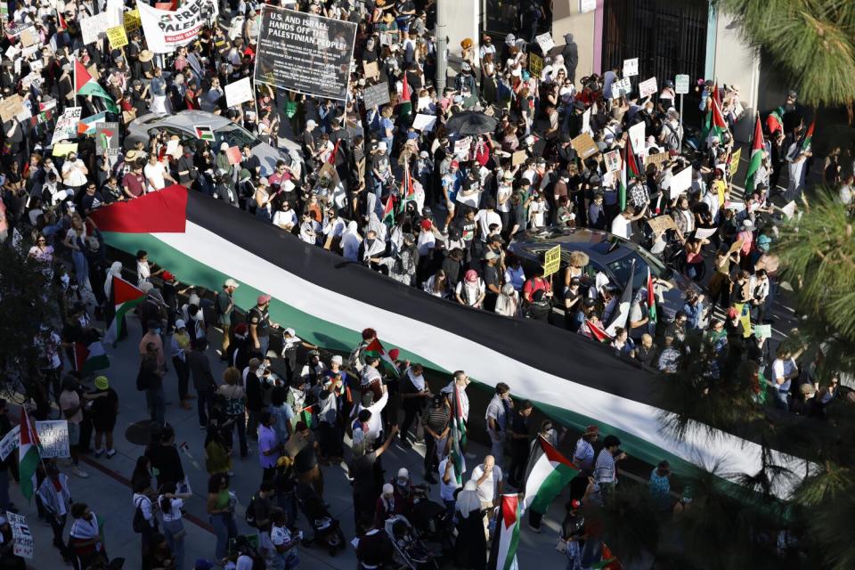 Thousands gather to be a part of The Palestinian Youth Movement demonstration in support of Palestinians.