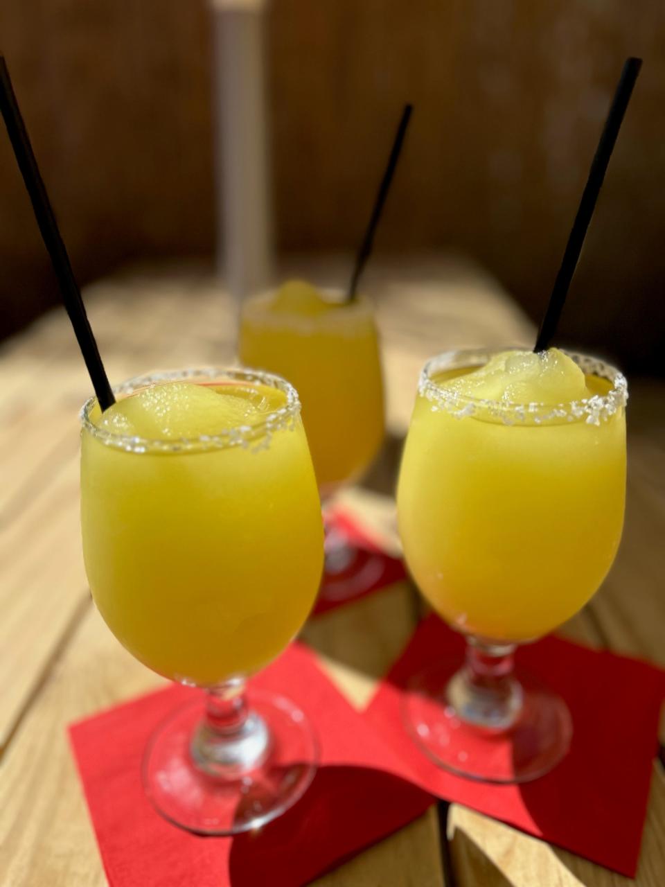 The Half-and-Half Margaritas at Molly's La Casita.   Instead of ice, on-the-rocks margaritas are married with frozen margaritas to keep the drink cold.