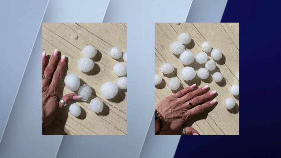 Viewer Susan Erickson provided photos showing large hailstones that fell in Romeoville.