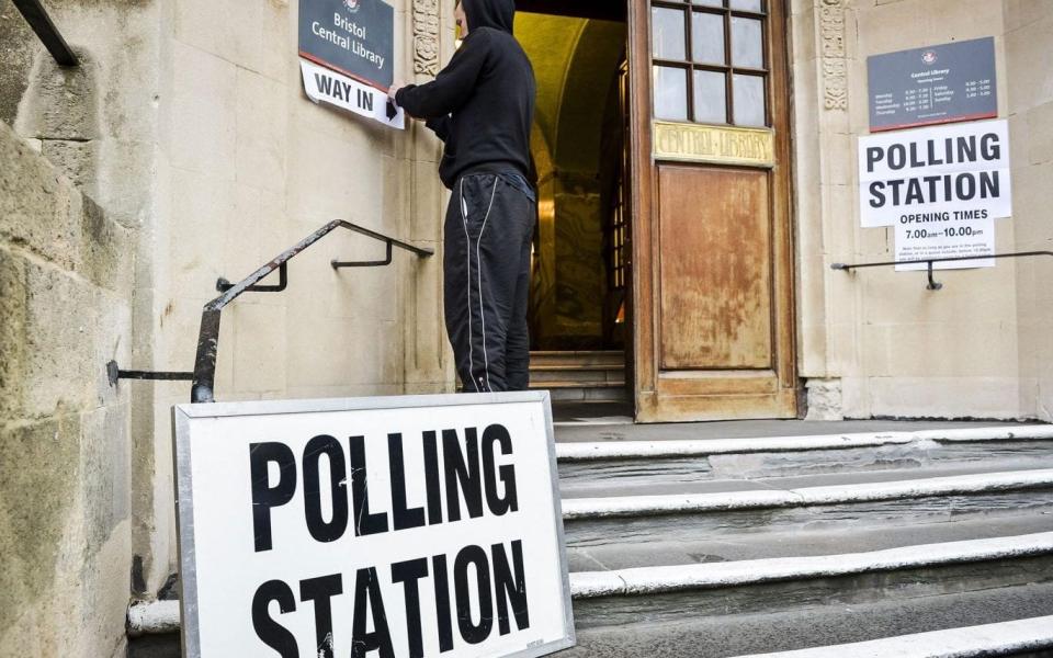 A voting station is set up ahead of polling day 