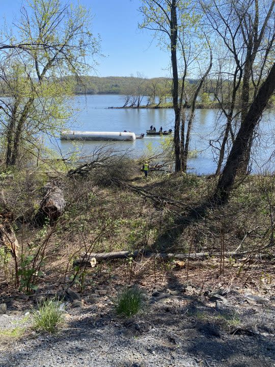 Propane Cylinder stuck in river, photo via New Buffalo Fire Company