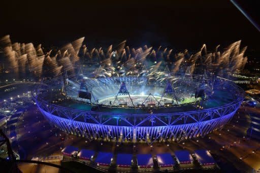 Fireworks light up the sky during the opening ceremony of the London 2012 Olympic Games in London