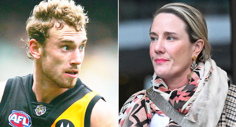 Pictured left is late AFL player Shane Tuck and his sister Renee on the right.