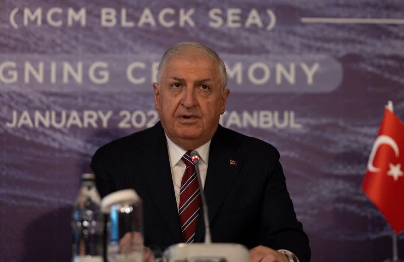 Turkish Defence Minister Yasar Guler attends a signing ceremony in Istanbul