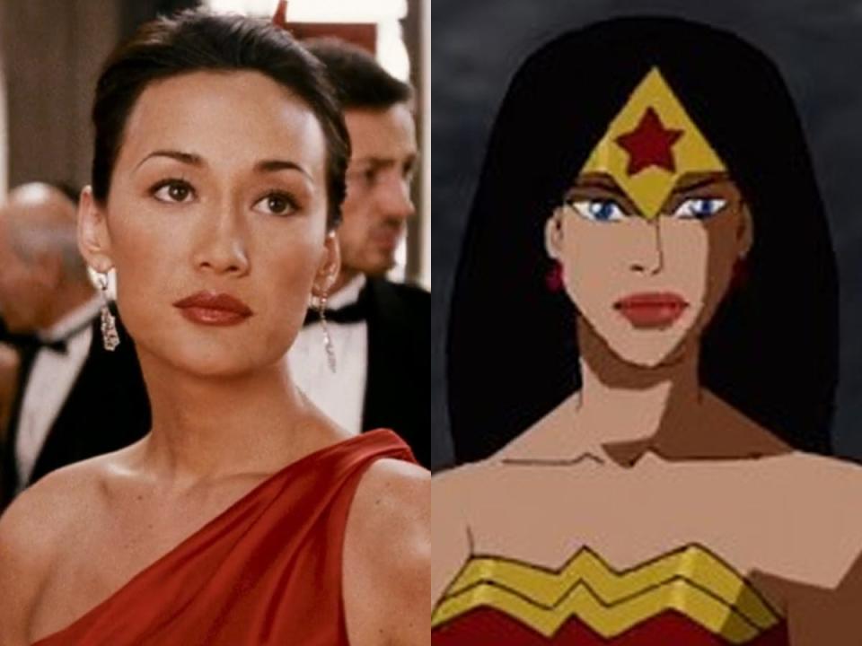 On the left: Maggie Q as Zhen in "Mission: Impossible III." On the right: Wonder Woman on the animated series "Young Justice."