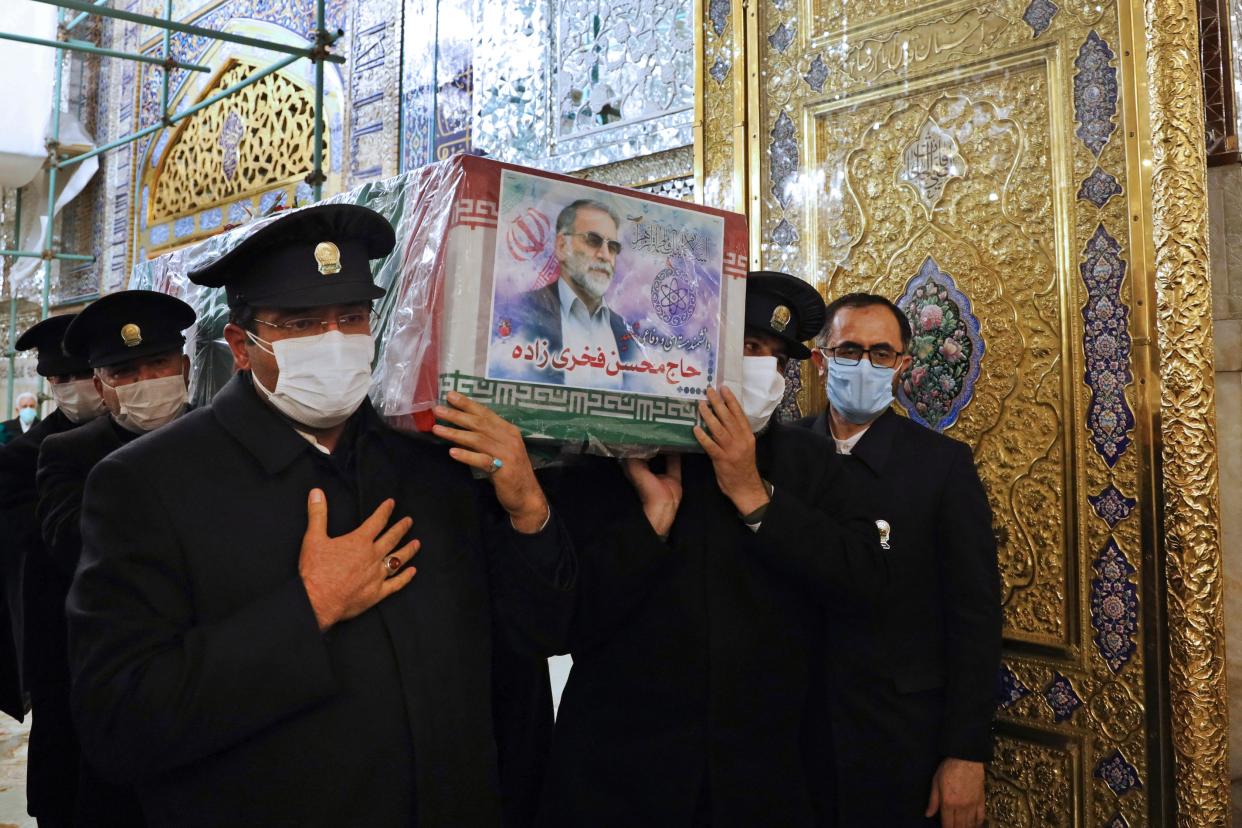 <p>A funeral service for Mohsen Fakhrizadeh was held in Tehran</p> (Iranian Defense Ministry via AP)