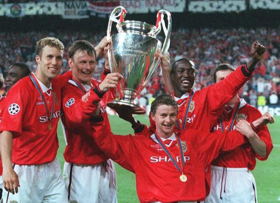 United players celebrate winning the 1999 Champions League final (Bongarts/Getty Images)