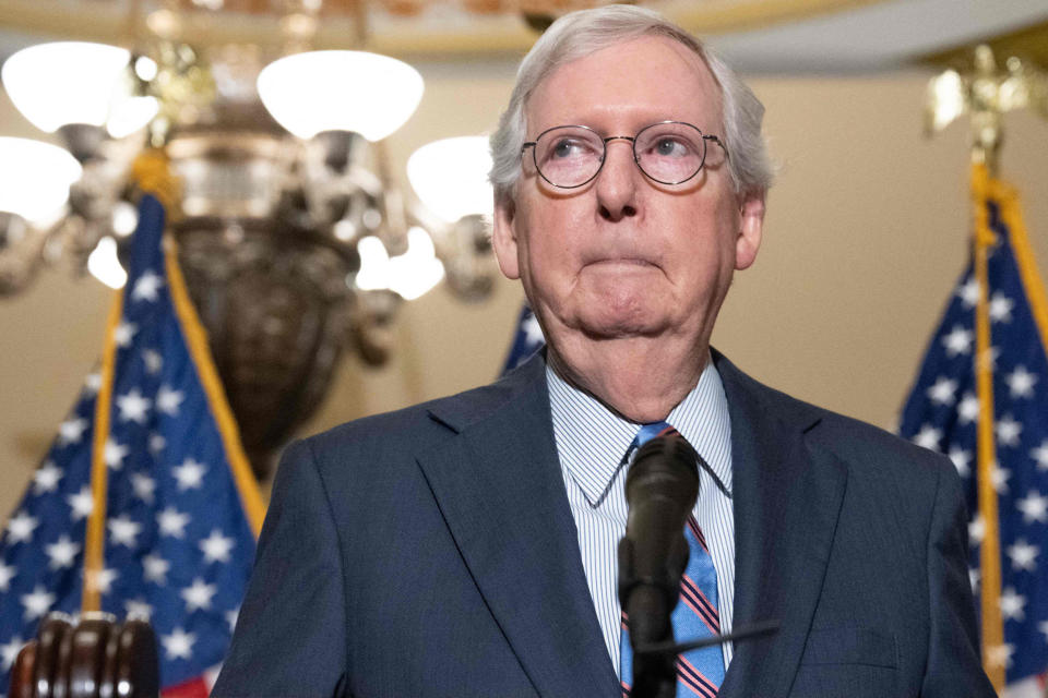 Senate Minority Leader Mitch McConnell speaks during a press conference at the Capitol in Washington, D.C. (Saul Loeb / AFP via Getty Images file)