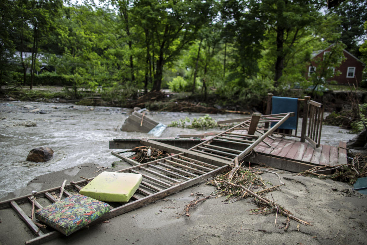 Debris is seen after a flash flood.