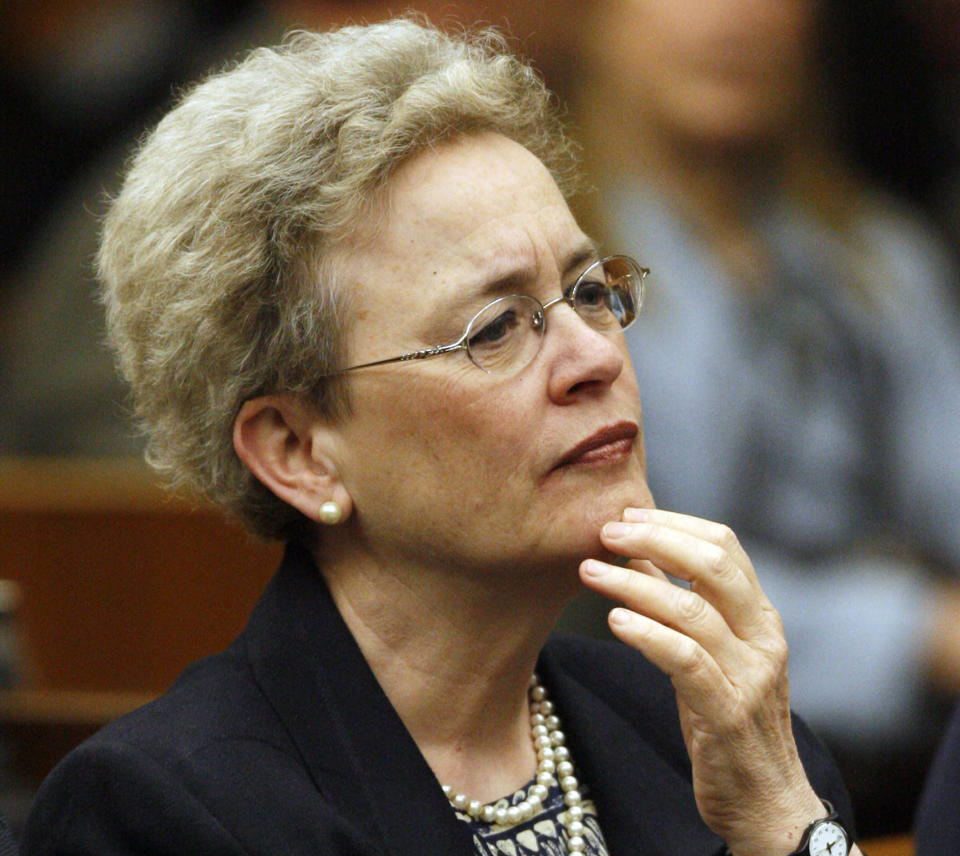 In this Thursday, May 1, 2008 photo, U.S. District Judge Rosemary M. Collyer attends a ceremony at the federal courthouse in Washington. On Friday, April 4, 2014, Collyer dismissed a lawsuit against Obama administration officials for the 2011 drone-strike killings of three U.S. citizens in Yemen, including an al-Qaida cleric. Collyer said the case raises serious constitutional issues and is not easy to answer, but that "on these facts and under this circuit's precedent," the court will grant the Obama administration's request. (AP Photo/Charles Dharapak)