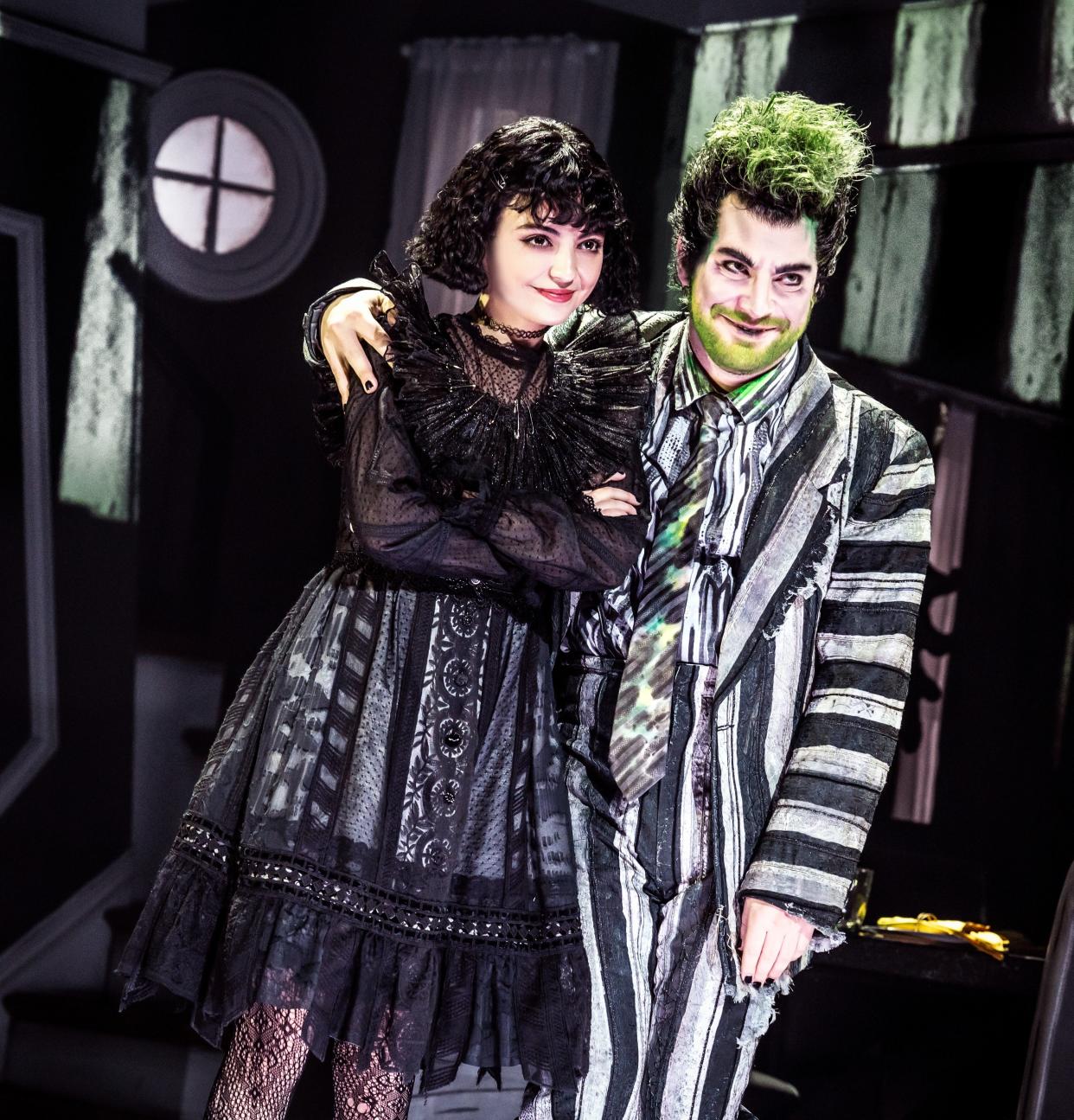 Isabella Esler and Justin Collette in "Beetlejuice," which runs through Sunday at the Kravis Center for the Performing Arts in West Palm Beach.