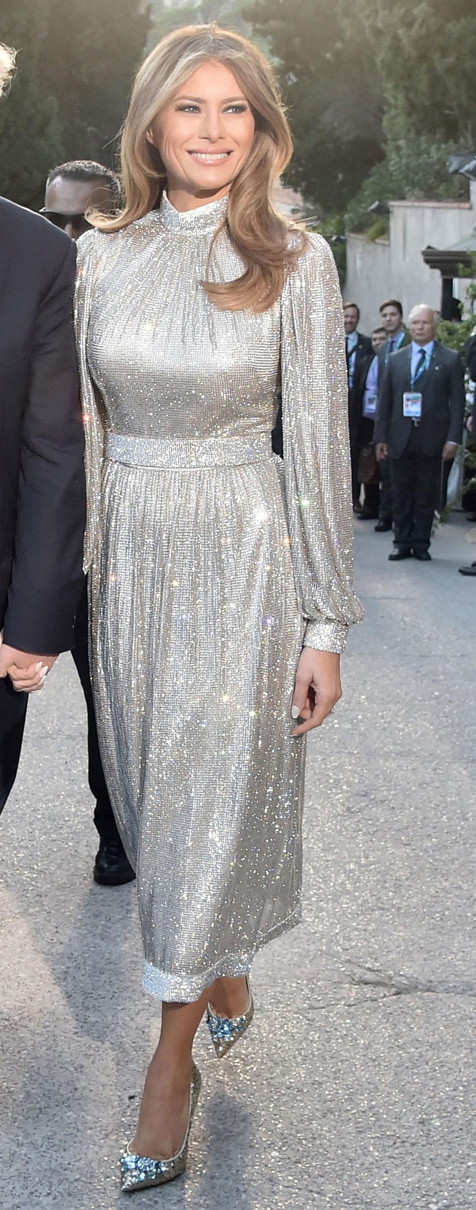 The First Ladies, Melania Trump and Brigitte Macron, brought sophisticated sparkle to the new administration’s first State Dinner.