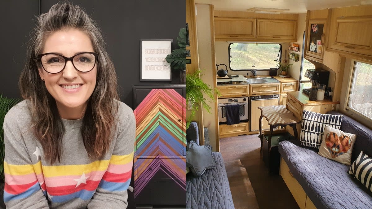 Designer Nicky Cash and the inside of her motorhome (Nicky Cash)