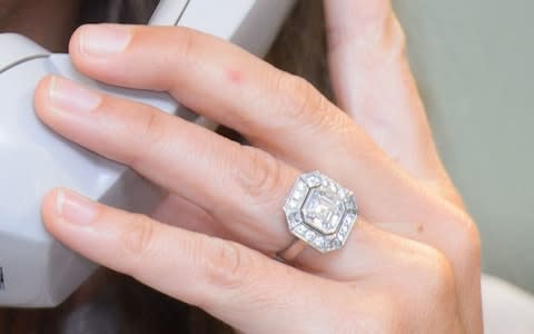 Pippa Matthews' Asscher cut engagement ring - Credit: Jonathan Hordle/REX/Shutterstock 