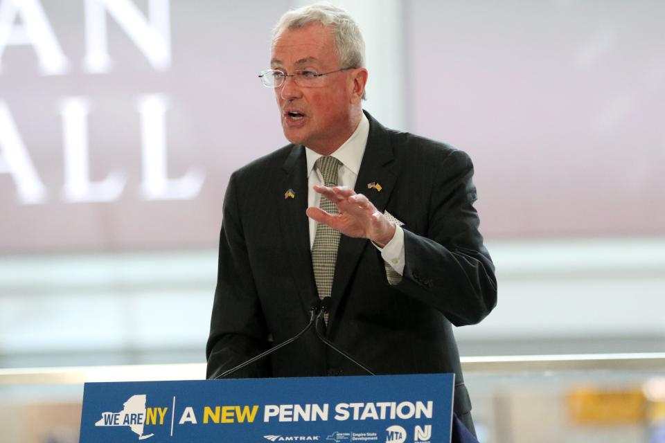 Gov. Phil Murphy speaks during a press conference at Moynihan Train Station about the future redesign of Penn Station on Thursday, June 9, 2022.