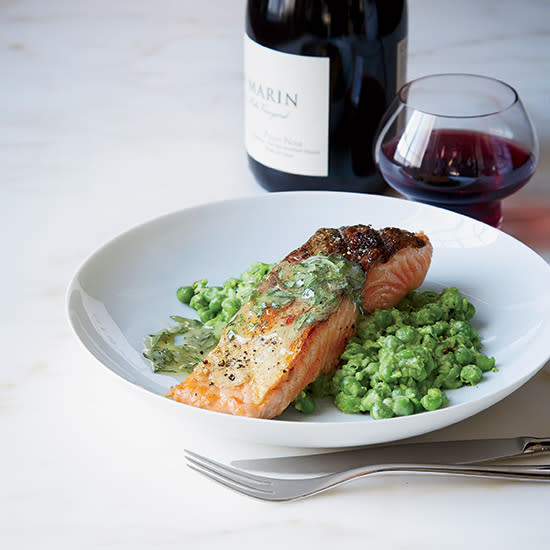 April 21: Salmon with Mashed Peas and Tarragon Butter
