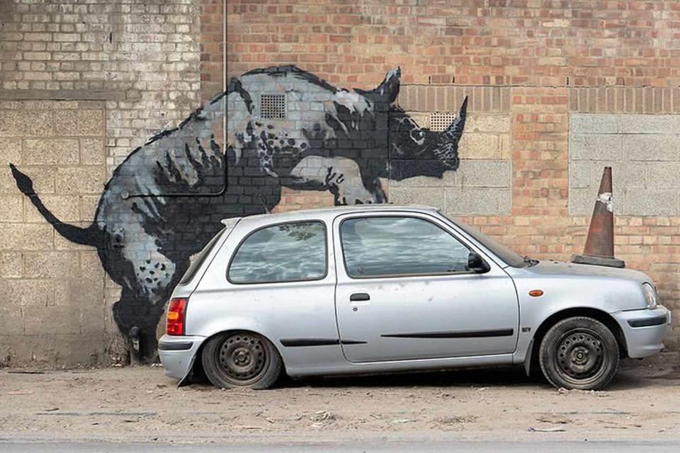 Banksy Unveils New Rhino Mural as 8th Art Piece in His AnimalThemed