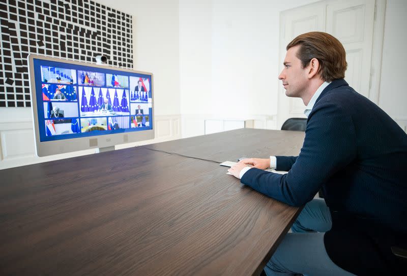 Austrian Chancellor Kurz attends a video conference in Vienna