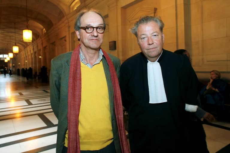 Peggy Guggenheim's grandson Sandro Rumney (seen with his lawyer Olivier Morice) at the initial trial in Paris in May 2015