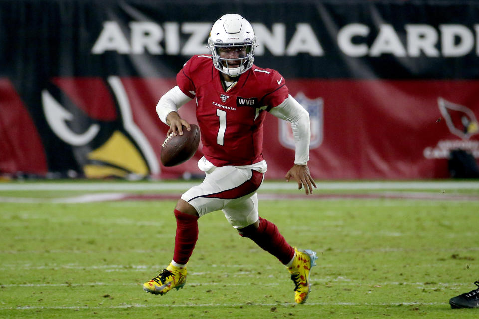 Arizona Cardinals quarterback Kyler Murray (1) scrambles against the Pittsburgh Steelers during the second half of an NFL football game, Sunday, Dec. 8, 2019, in Glendale, Ariz. (AP Photo/Rick Scuteri)