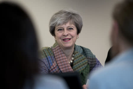 Britain's Prime Minister Theresa May speaks at a campaign event at Tech Pixies, a digital marketing company in Oxford, May 15, 2017. REUTERS/Justin Tallis/Pool