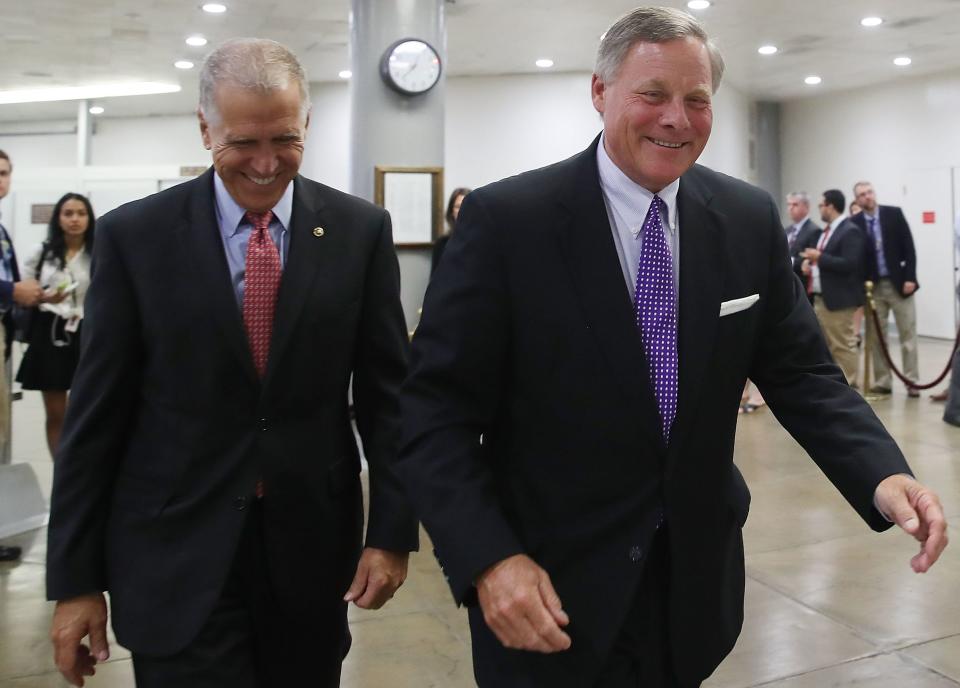 North Carolina Sens. Thom Tillis (R) and Richard Burr (R) are both supporting the confirmation of Thomas Farr to a U.S. District Court in North Carolina. (Photo: Mark Wilson via Getty Images)