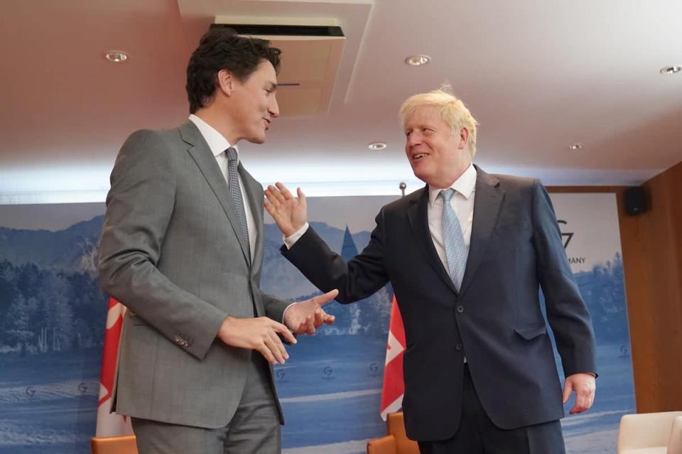 Prime Minister Boris Johnson with Canadian prime minister Justin Trudeau during the G7 summit (Stefan Rousseau/PA) (PA Wire)