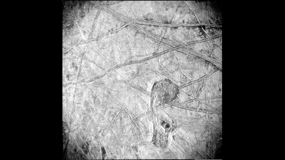 A super close-up of Europa, taken by NASA's Jupiter-observing mission Juno.