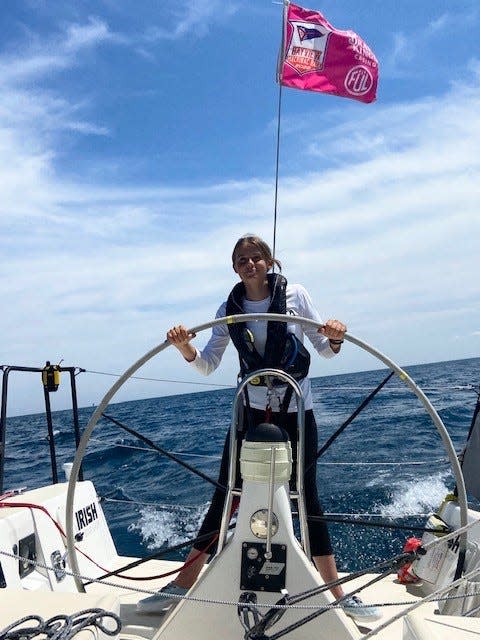 Merritt Sellers, 14, of Larkspur, California, learned to sail at the Little Traverse Yacht Club in Harbor Springs. She and her father won the double-handed class on Sunday, July 17, 2022.