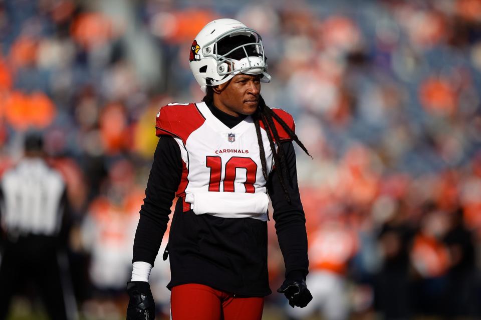 Arizona Cardinals wide receiver DeAndre Hopkins (10) before the game against the Denver Broncos at Empower Field at Mile High in Denver on Dec. 18, 2022.