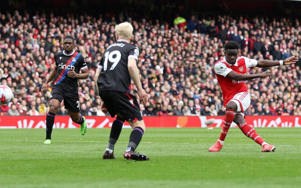 Arsenal's Bukayo Saka scores their fourth goal - Reuters
