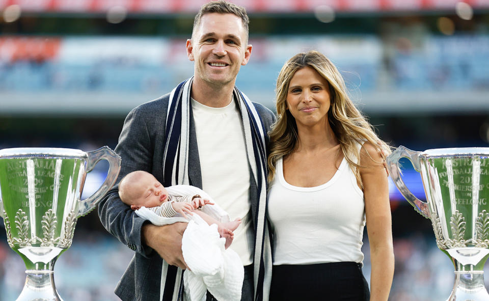 Joel Selwood with his family in 2023.