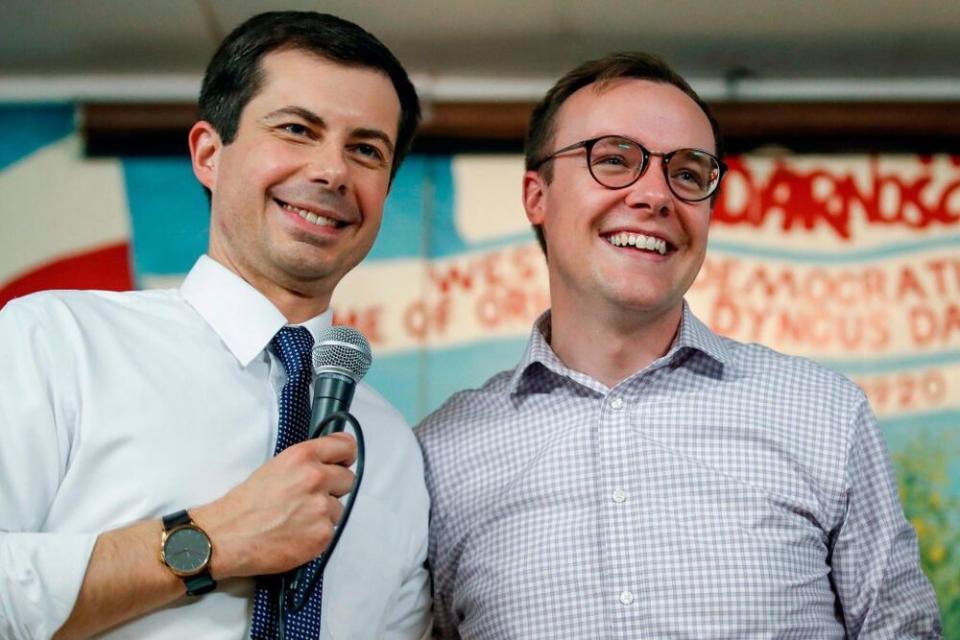 Pete Buttigieg (left) with his husband, Chasten | KAMIL KRZACZYNSKI/AFP/Getty